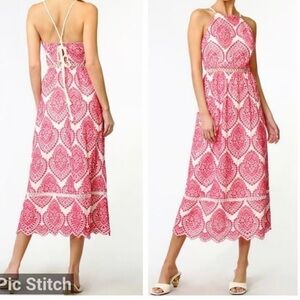 Adelyn Rae Pink and White Lace Midi Dress small